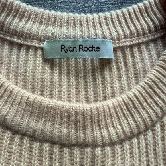 Ryan Roche 100% Cashmere Size 2 Oversized Tunic Short Sleeve Sweater Beige Tan - Picture 6 of 12